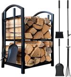 Unyqoos® Étagère de rangement pour bois en acier, noir mat, 45 x 30 x 74 cm