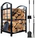 Unyqoos® Étagère de rangement pour bois en acier, noir mat, 45 x 30 x 74 cm