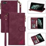 Merkloos iPhone SE (2020) / 8/7 Case - Wine Red - PU Leather - Card Slots - Lanyard - Photo Frame