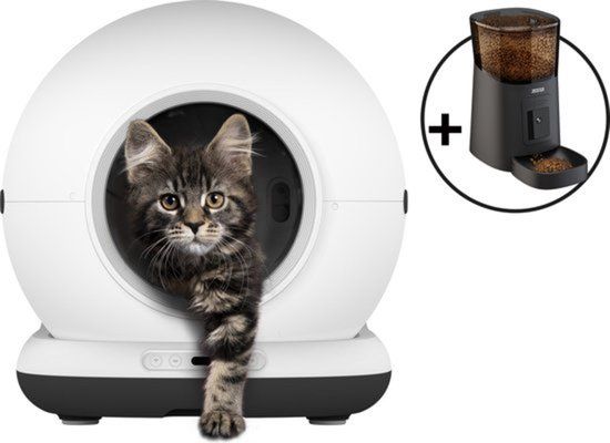 Zedar Automatische Kattenbak - Zelfreinigend - Met kattenbakmat, 3 rollen opvangzakjes en voerautomaat