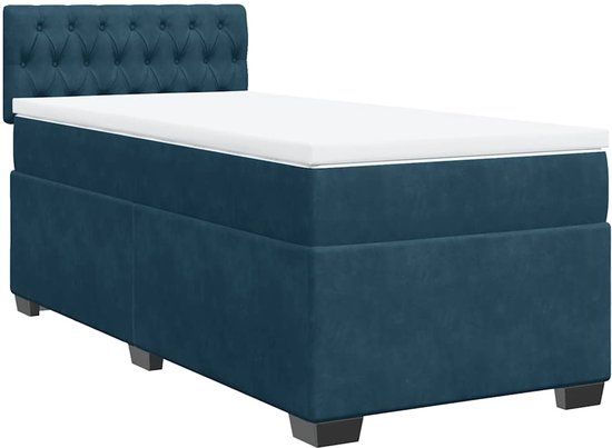 vidaXL Boxspring met matras fluweel donkerblauw 90x200 cm