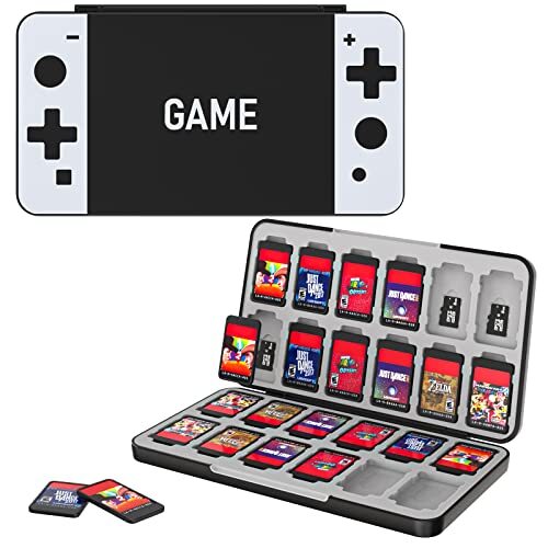 MoKo Switch Game Card Case Compatible con Nintendo Switch OLED Model/Switch/Switch Lite, Games Card Storage with 24 Game Slots Holder Cartridges Protective Carrying Organizer, Black+White