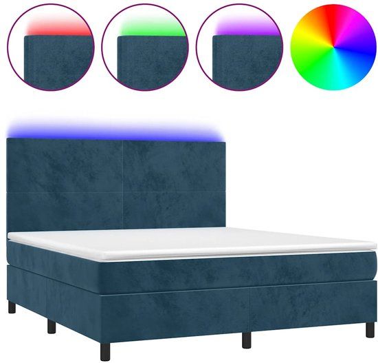 vidaXL Boxspring met matras en LED fluweel donkerblauw 160x200 cm