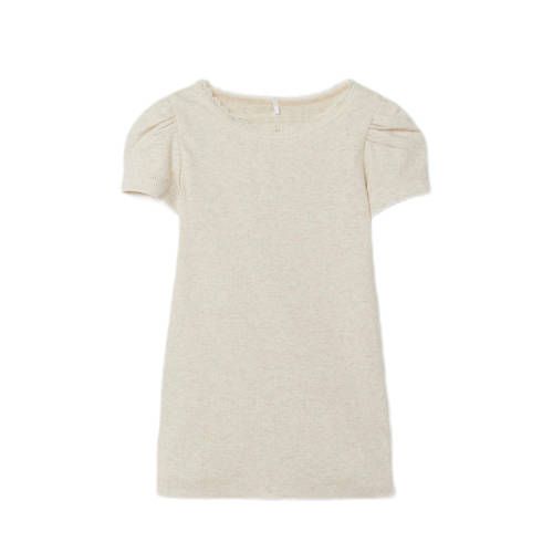 NAME IT MINI ribgebreid T-shirt NMFKAB met kant ecru