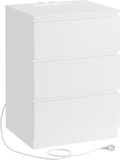 VASAGLE Nachtkastje, bijzettafel, 3 laden, afgeschuinde rand, 2 AC-stopcontacten, 2 USB-poorten, woonkamer, slaapkamer, werkkamer, modern, wolkenwit LET631W14