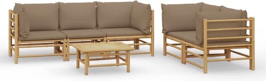 vidaXL 6-delige Loungeset met kussens bamboe taupe