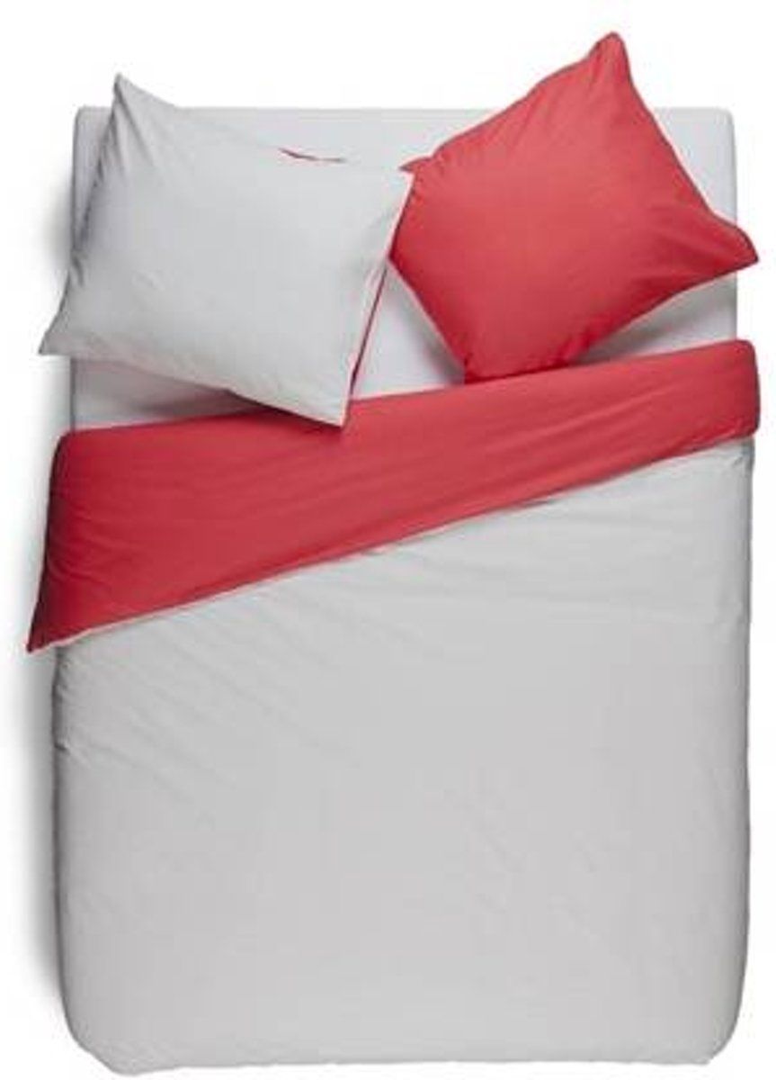 Snoozing Two Tone - Flanel - Dekbedovertrek - Lits-jumeaux - 240x200/220 cm + 2 kussenslopen 60x70 cm - Grijs/Rood