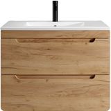 Vente-unique Zwevend badkamermeubel met inbouwwaskom - Naturel - 80 cm - ARUBA