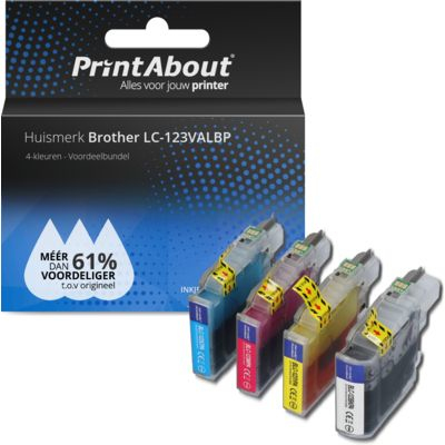 PrintAbout Huismerk Brother LC-123VALBP Inktcartridge 4-kleuren Voordeelbundel