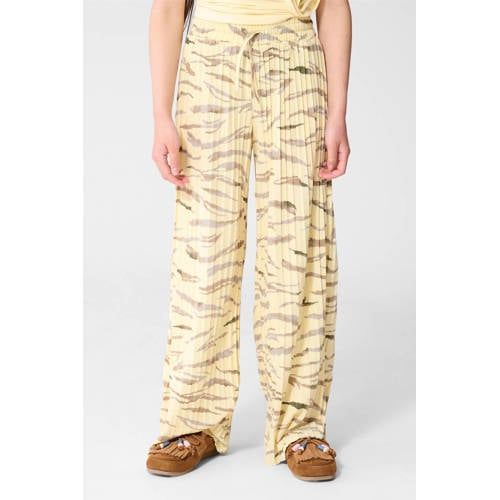 Shoeby high waist casual broek met dierenprint met textuur lichtgeel