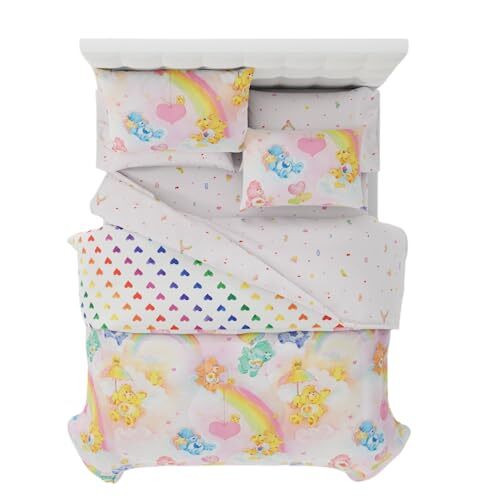 Franco Franco Collectibles Care Bears Klassiek retro regenboog-beddengoed, 7-delig, superzacht dekbed en lakenset met sham, volledig (100% officieel gelicentieerd product)