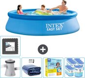 Intex Easy Set Zwembad - 305 x 76 cm - Blauw - Inclusief Pomp, Solarzeil, Onderhoudspakket & Vloertegels