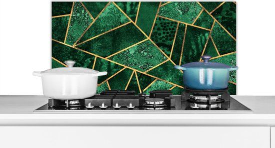 KitchenYeah Spatscherm keuken - Patronen - Goud - Groen - Edelsteen - Keuken achterwand - 80x40 cm - Aluminium