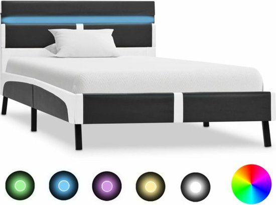 vidaXL Bedframe met LED kunstleer grijs 90x200 cm