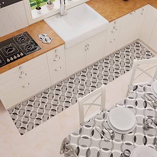 PETTI Artigiani Italiani - Keuken vloerkleed - 52 x 100 cm - Design cirkel - Grijs - Antislip en wasbaar - Made in Italy