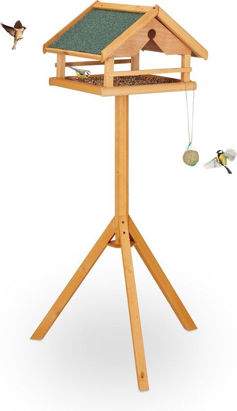 Relaxdays Vogelvoederhuisje op Standaard - Hout - 120 cm - Kleine Vogels - Tuin