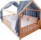 LILIMAUS Lit cabane ciel de lit - ciel de lit pour lit cabane - 67,5 x 270 cm - mousseline de coton - bleu