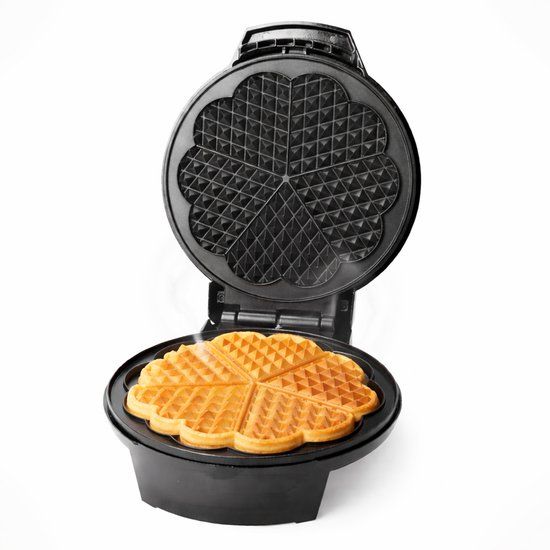 Emerio Wafelijzer - Hartvormig - 20cm Diameter - Regelbare Thermostaat - 1200W - Anti-aanbaklaag - Indicatielampje - WM-131149 Zwart