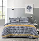 Sleepdown Stripe Geo Abstract Mono Zwart Grijs Oker Omkeerbaar Dekbedovertrek Kussensloop Beddengoed Set Zacht Gemakkelijk Onderhoud - Eenpersoons (135cm x 200cm)