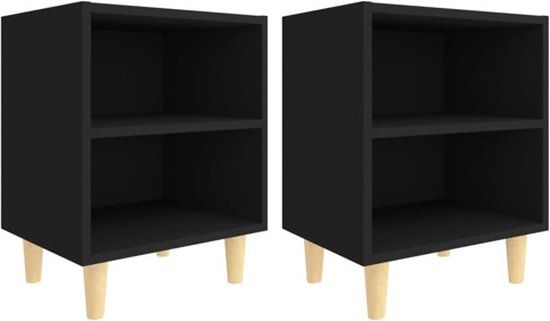 vidaXL Nachtkastjes 2 st met massief houten poten 40x30x50 cm zwart