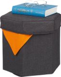 Merkloos Relaxdays Poef met opbergruimte - Opvouwbaar - Stof - 31 x 36 x 32 cm - Hocker - Donkergrijs
