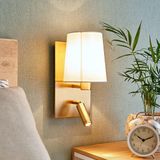 Lindby Wandlamp Aiden, 1 licht, stof, metaal, H: 30.8 cm, wit, antiek messing