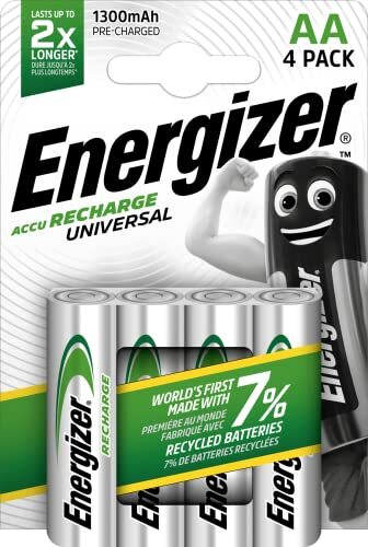 Energizer E301376000 NimH-accu oplaadbare universele Mignon (1,2 volt 1300 mAh, voorgeladen 4-pack) zilver