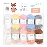 Gründl Wol Funny Mini Pastel Shades Chenille mini-ballen, haakset, 10 x 15 g, pluche wol om te haken, van 100% polyester, pastelkleurig