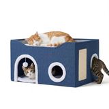 Merkloos / Sans marque Relaxdays Kattenhol - Blauw-Wit - 60x34x40 cm