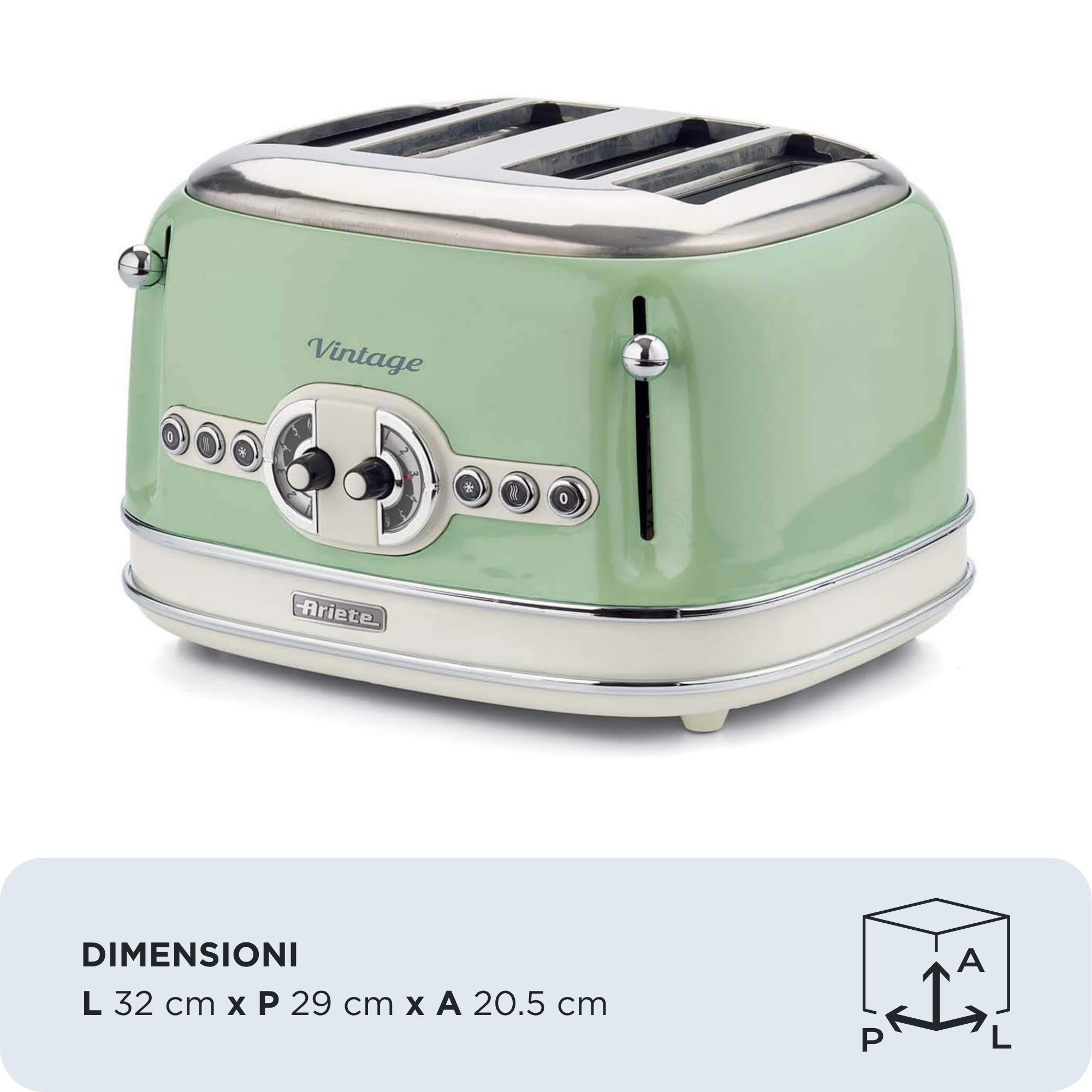 Ariete 156 Retro Broodrooster - 4 Sneden - Groen