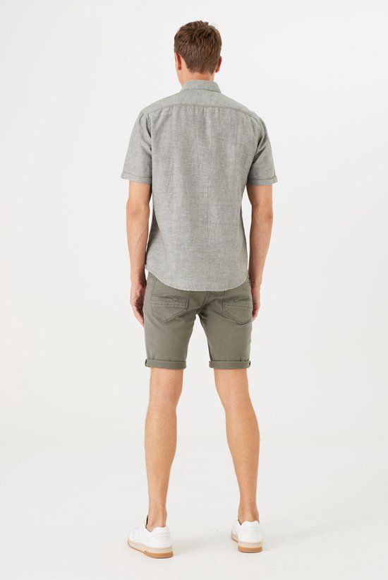GARCIA Heren Overhemd Groen - Maat S - Linnen - Lange Mouw - Casual