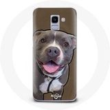 Maniacase Hoesje voor Samsung Galaxy J6 2018 Hond Pitbull Grijs Wit