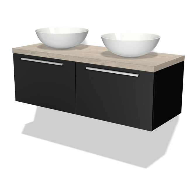 Maxaro Badkamermeubel Modulo Plato 120cm Mat Zwart 2 Lades Lichtgrijs Eiken