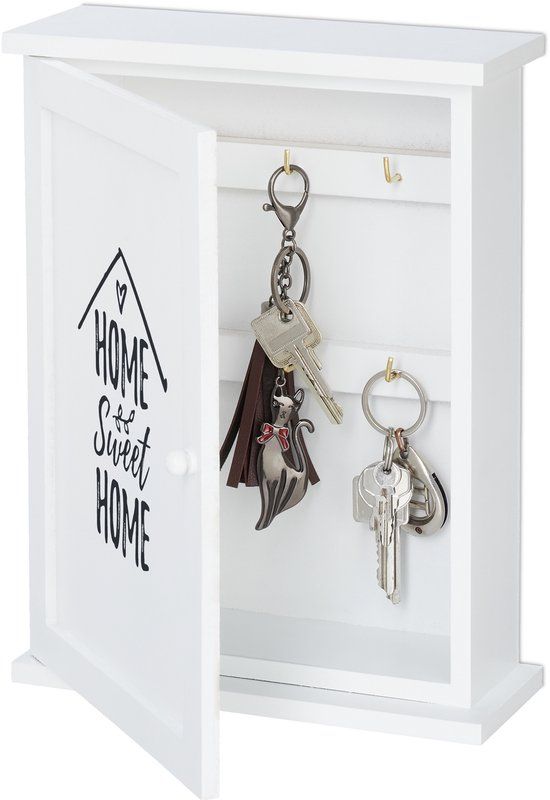 Merkloos Relaxdays Sleutelkastje Home Sweet Home Wit MDF 29x22x8 cm