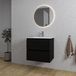 Saniclass Chaci Set de meubles de salle de bain - 60x46x55cm - lavabo en céramique blanc - 1 vasque ovale - 1 trou de robinet - 2 tiroirs - miroir rond avec éclairage - noir mat