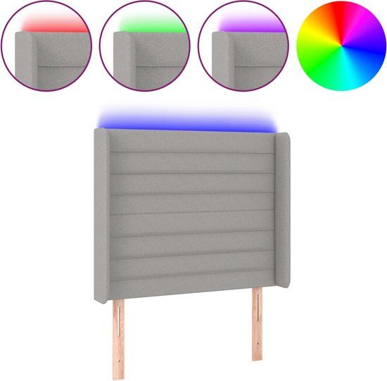 vidaXL LED Headboard - 83x16x118/128 cm - Fabric - Light Gray