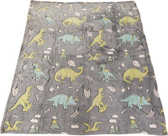 Star Toys Glow in the Dark Dino Deken 150x130 cm - Grijs