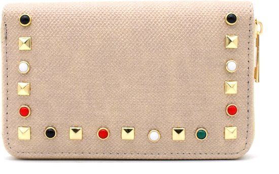 dielay Portemonnee met Studs - PU Imitatieleer - Ritssluiting - 16x10 cm - Lichtbruin