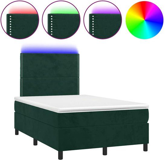 vidaXL Boxspring met matras en LED fluweel donkergroen 120x190 cm