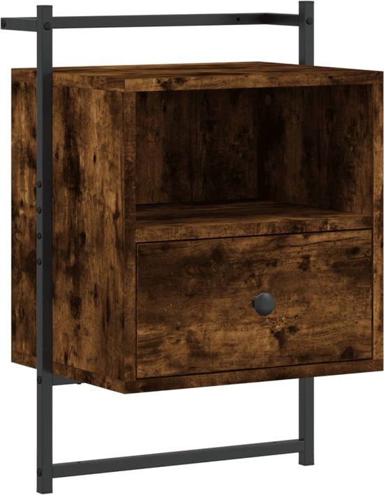 vidaXL Nachtkastje wandgemonteerd 40x30x61 cm hout gerookt eikenkleur