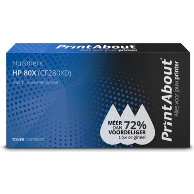 PrintAbout Huismerk HP 80X (CF280XD) Toner Zwart Voordeelbundel 2-pack - Compatibel