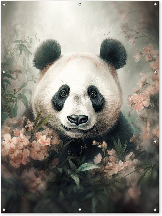GreatGardenPosters Outdoor Wall Decoration Panda - Animals - Flowers - Plants - 120x160 cm - Garden Canvas - Outdoor Poster
