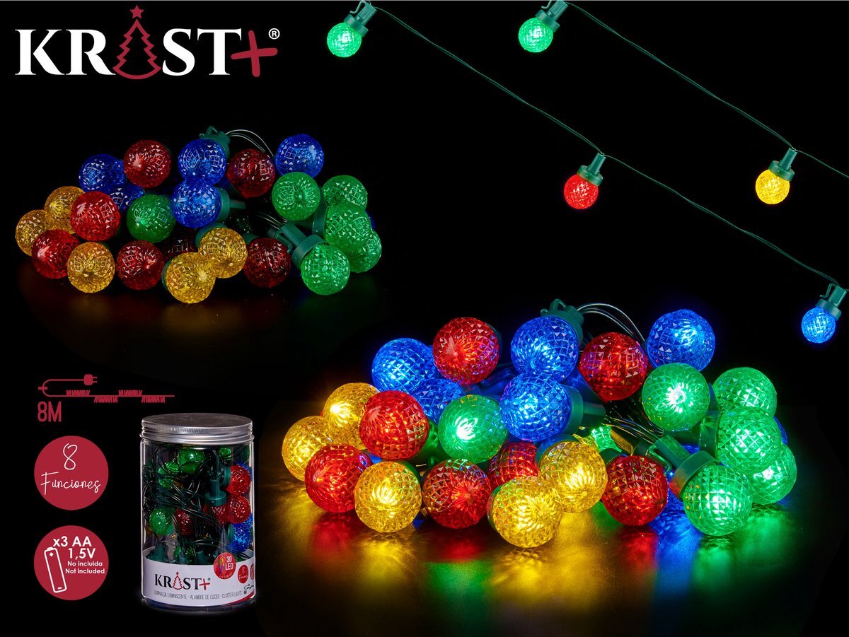 Arte r Lichtsnoer - feestverlichting - 600 cm - 30 LED bolletjes gekleurd - batterij