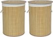 Gerimport Panier à linge en bambou Irka - 2x - 48 litres - D35 x 50 cm - avec couvercle / doublure - pliable