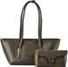 COCCINELLE Leren shopper Double Beat Grained Leather Handbag Fango donkergroen
