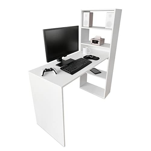 Duérmete Online Wit, bureau met plank, computertafel, kleur, praktisch en functioneel, hout, 122 x 53,2 x 140 cm