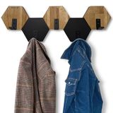 Kledinghaken, Hout & Woonaccessoires Zeshoekige Muurkapstok Houten Eiken Zwart Design Modern