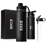 ZEUZ Thermosfles & Drinkfles – Bouteille d'eau avec paille - Sans BPA – 700 ml - Noir mat
