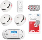 X-sense Brandpreventieset draadloos koppelbaar - 3 Rookmelders - 1 Koolmonoxidemelder - 1 afstandsbediening - 10 jaar batterij - Met magneet montage - Koppelbare brandalarm en CO melder zonder boren