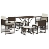 vidaXL 7-delige tuinset met kussens, bruin, polyrattan